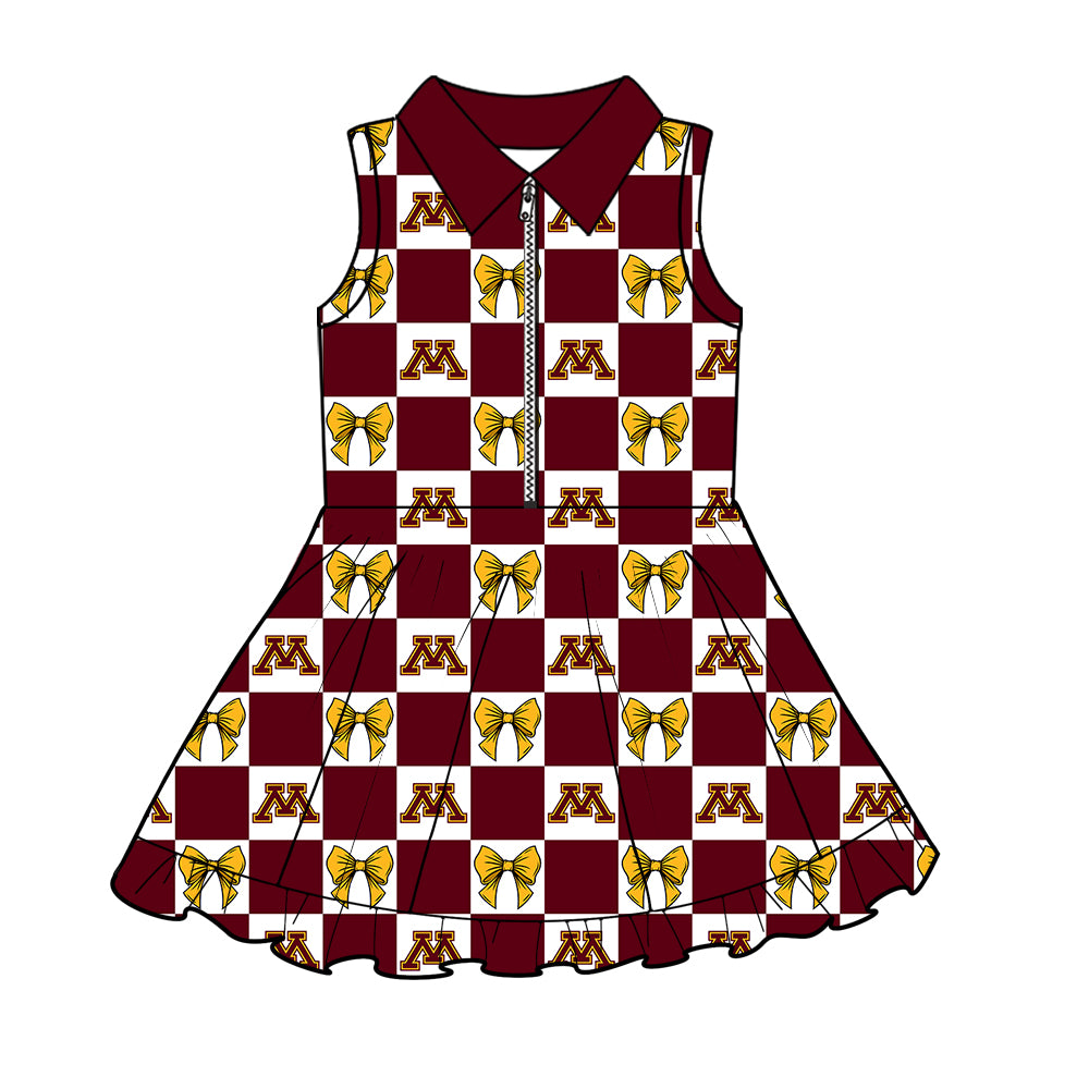 Custom moq 3 or 5 mix size milk silk summer teams baby girl clothes bow dark red sleeveless dress-26.1.22