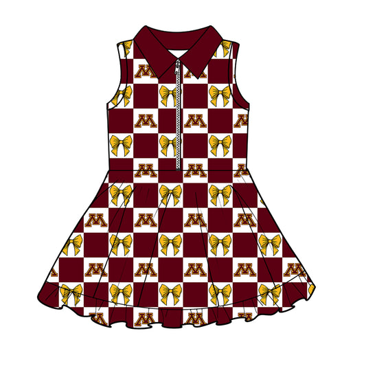 Custom moq 3 or 5 mix size milk silk summer teams baby girl clothes bow dark red sleeveless dress-26.1.22