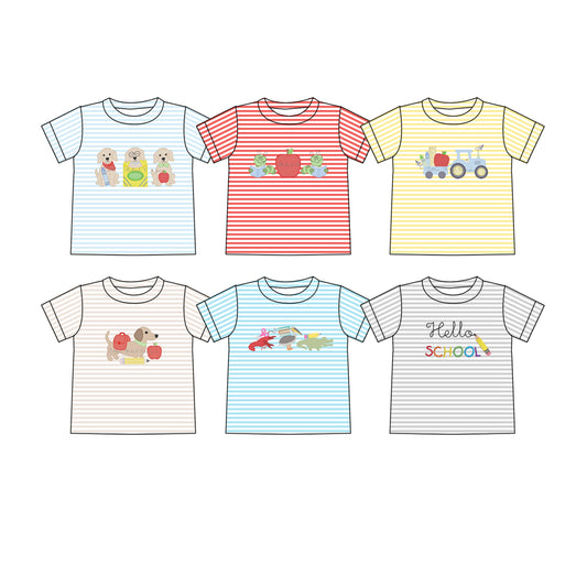3.2 Custom moq 5 mix size Sibling Children's Striped Short-Sleeved Top Back-to-School Outfit