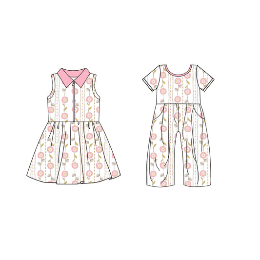 4.21 custom each style moq 5eta 4-6week Sibling Sister floral baby girl short sleeve yoga dresses and jumpsuit match design