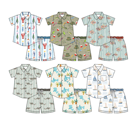 4.7 Custom moq 5 mix size Sibling Baby Boy Short-Sleeved Button-Down Top with Pockets And Shorts Set Cute Casual Outfit
