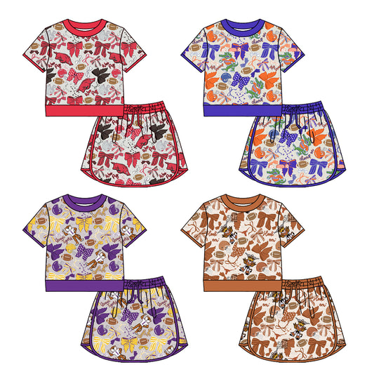26.1.16 custom each style moq 5 eta 6-8week Sibling Sisters baby girl clothes team bow short sleeve skirts sets 4 match family design