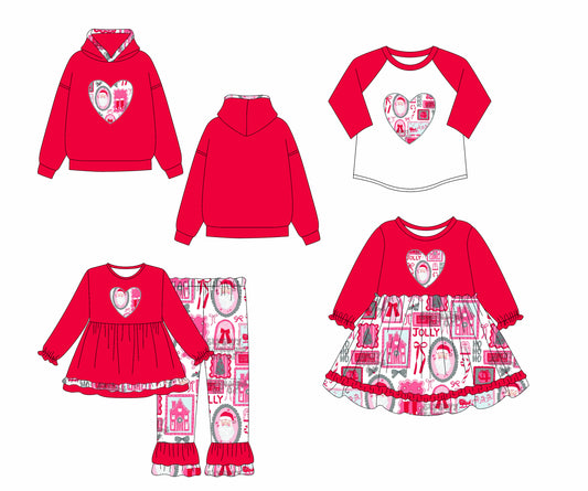 25.7.14 custom each style moq 5eta 4-6week Sibling Sisters Christmas bow baby girl long sleeve pants sets and dress and top 1 and top 2 match family design