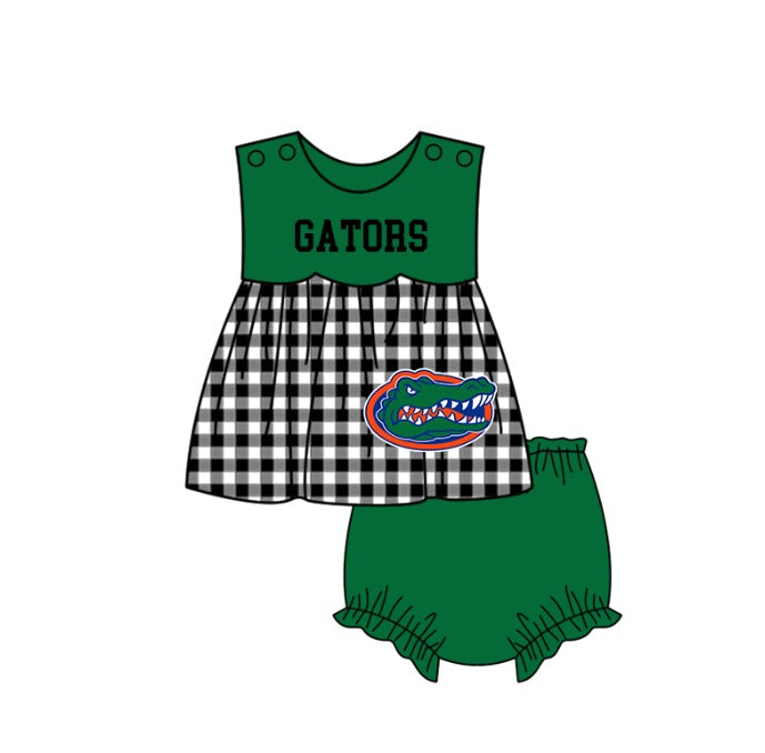 Custom moq 5 mix size milk silk summer teams baby girl boys clothes Green Black and white checkered short sleeve shorts sets 3 and dress and rompers 2 series