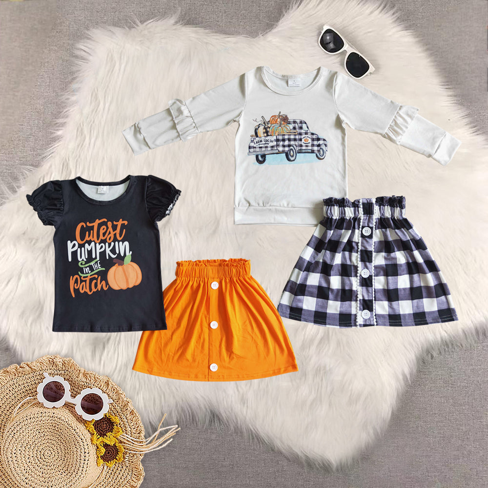 RTS NO MOQ Sibling Baby Girls pumpkin short Sleeve skirts sets and dress