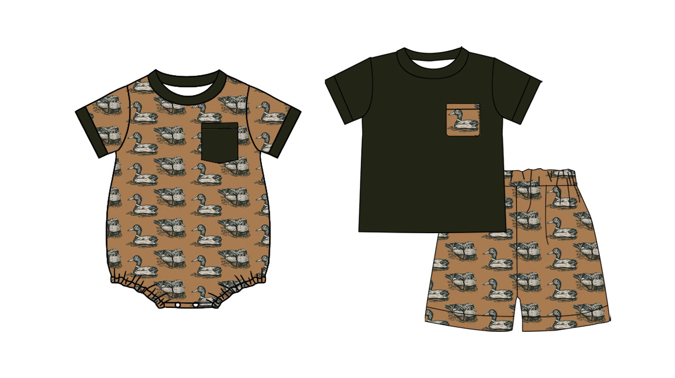 2.26  Custom moq 5 mix size Sibling Dark green Baby Boys Romper Short-Sleeved Top And Shorts Set for Infants