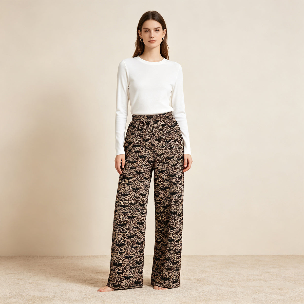 NEW RTS NO MOQ milk silk P1129 Adult Women Leopard Halloween Pockets Straight Pants Bottom Casual Bottom