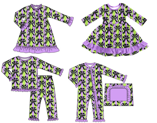 25.7.19 custom each style moq 5 eta 4-6week Sibling Sisters bow baby girl long sleeve pants sets and romper and dress 1 and dress 2 match family design