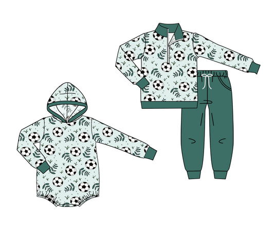 25.6.28 custom each style moq 5eta 4-6week Sibling Sisters football baby boy long sleeve pants sets and rompers match family design