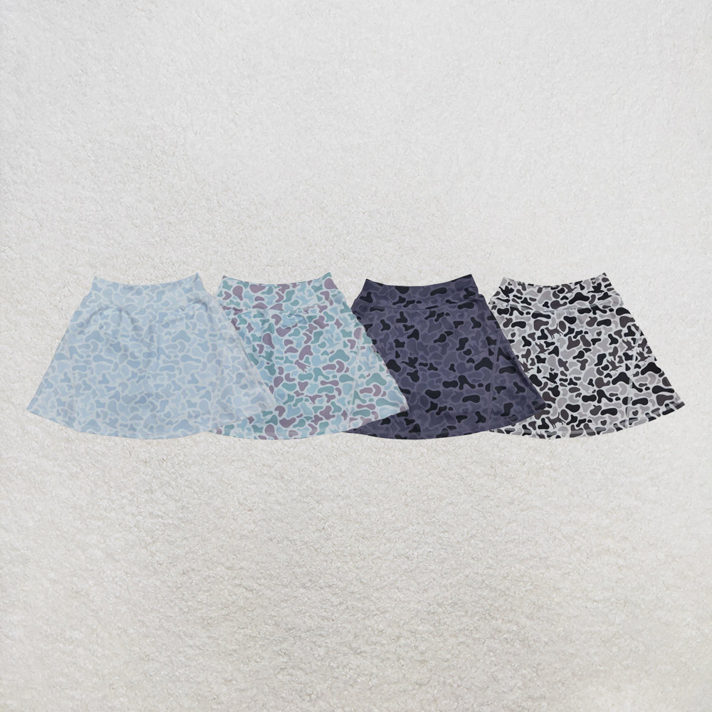 RTS NO MOQ Sibling Baby Girls Western Light Blue Camo Yoga Active Skorts Bottom