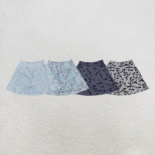 RTS NO MOQ Sibling Baby Girls Western Light Blue Camo Yoga Active Skorts Bottom