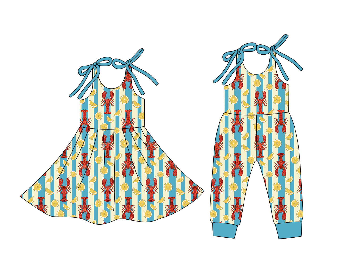 25.12.25 custom each style moq 5 eta 6-8week Sibling Sister lobster baby short sleeve romper and dress match design