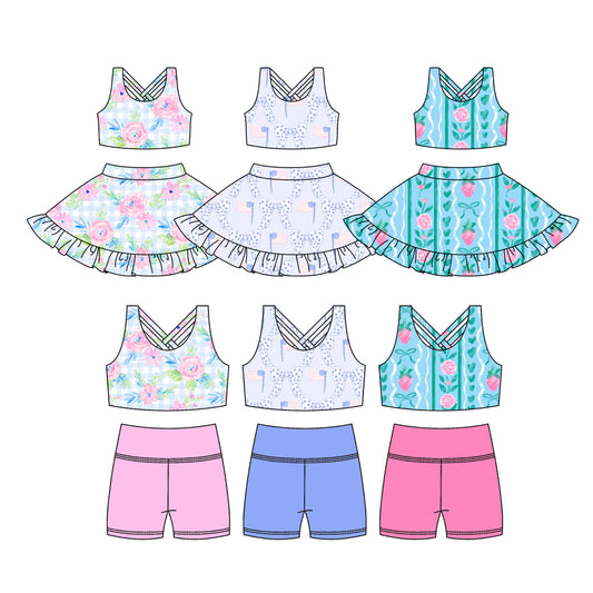 3.18 custom each style moq 5eta 4-6week Sibling Sister baby girls clothes Short sleeve yoga shorts sets and dress match family design