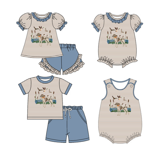 25.12.12 custom each style moq 5 eta 6-8week Sibling Sister puppy duck baby short sleeve shorts sets 2 and romper 2 match design