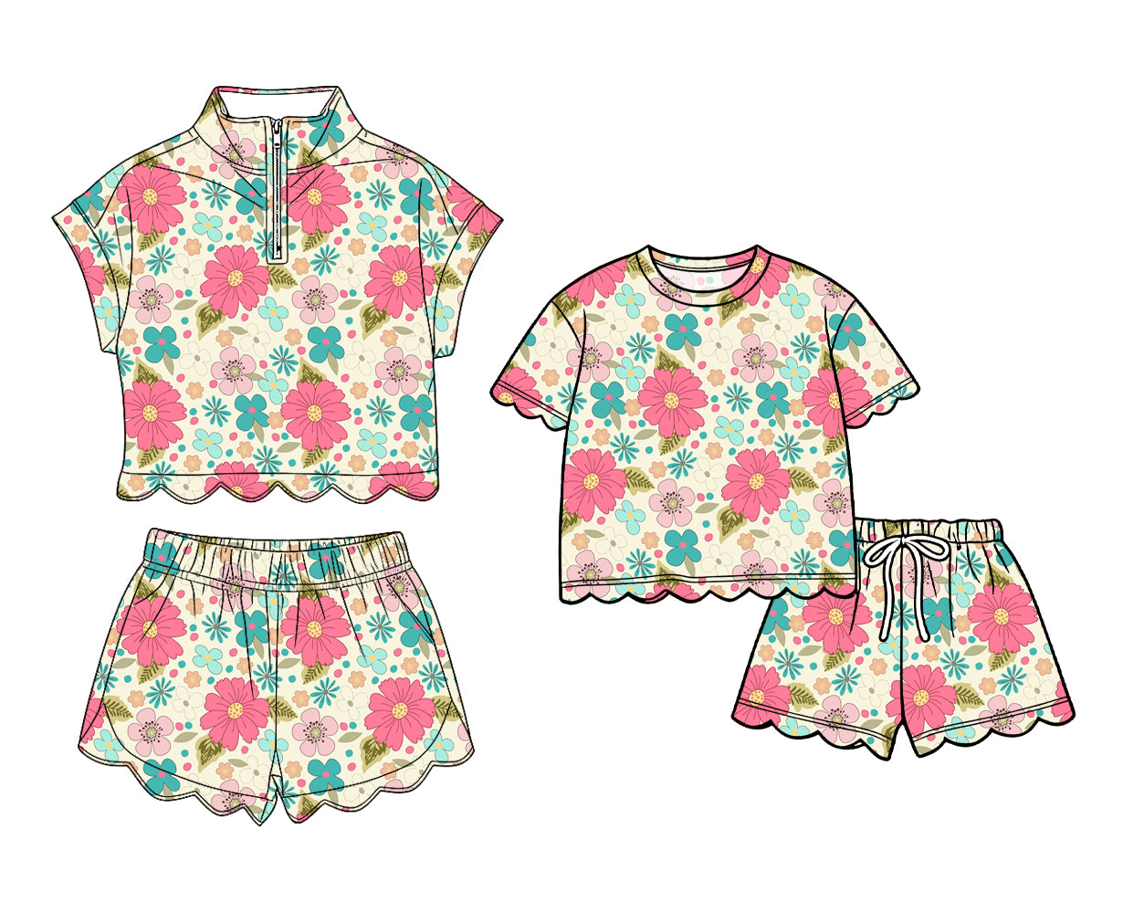 3.16 Custom moq 5 mix size Sibling Baby Girls Scallop Flowers Top And Shorts Outfit Set Cute Baby Girl Clothing Set