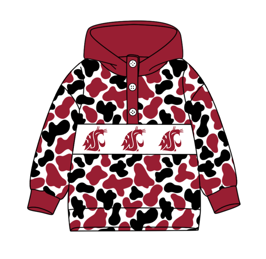 4-Custom moq 8 mix size milk silk summer team baby boy clothes camouflage brick red hooded long sleeve top-25.10.9