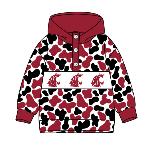 4-Custom moq 8 mix size milk silk summer team baby boy clothes camouflage brick red hooded long sleeve top-25.10.9