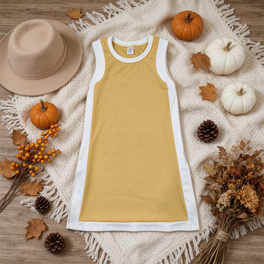 NEW RTS NO MOQ yoga fabric cotton GSD4254 Yoga Baby Girls Separate Shorts Solid White Yellow Sleeveless Yoga Knee Length Dress