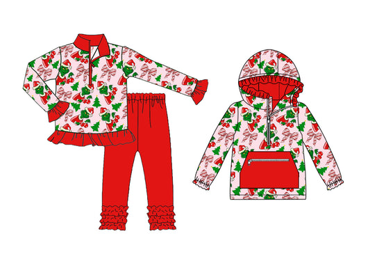 25.8.18 custom each style moq 5eta 4-6week Sibling Sisters Christmas bow baby girl long sleeve pants sets and top match family design