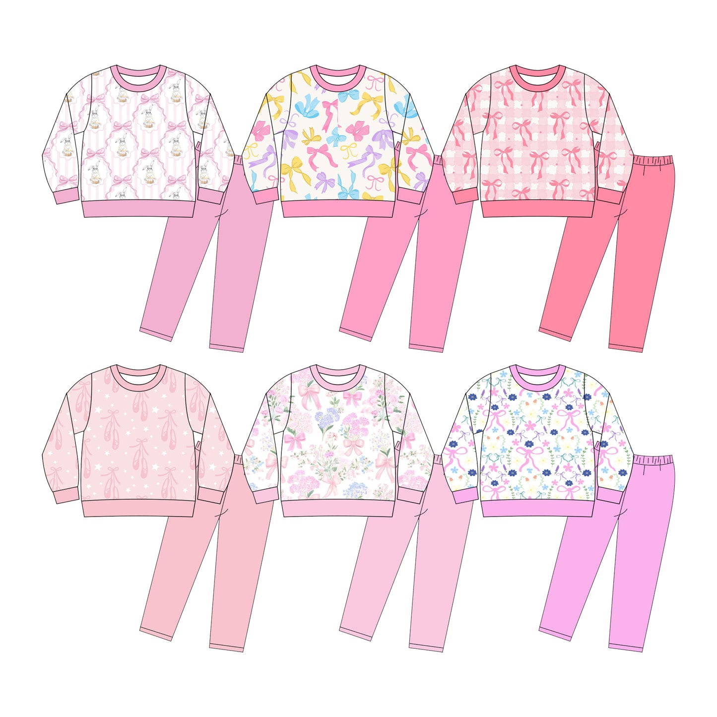 25.11.20 custom each style moq 5 eta 6-8week Sibling Sisters bow floral baby girl clothes long sleeve pants sets 6 match family design