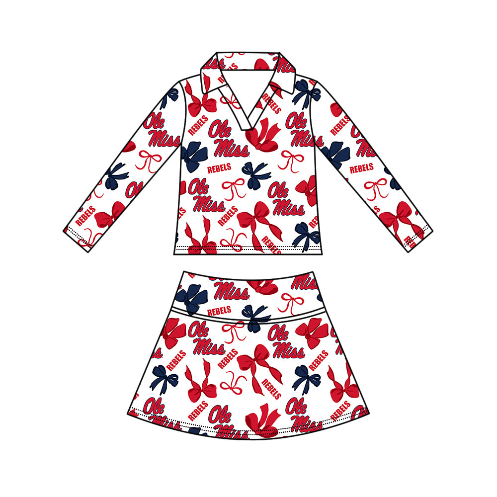 Custom moq 5 mix size summer teams Girls Polka Dot Top Shorts Set Red Bows Top Skirt Short Set Zipper Pullover Pants Set
