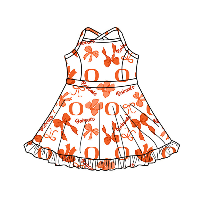 Custom moq 5 mix size milk silk summer teams Baby Girls Bow Orange Vest Top Skirt Shorts Sets Sleeveless Knee Length Dresses Yoga Shorts Yoga Active Outfit