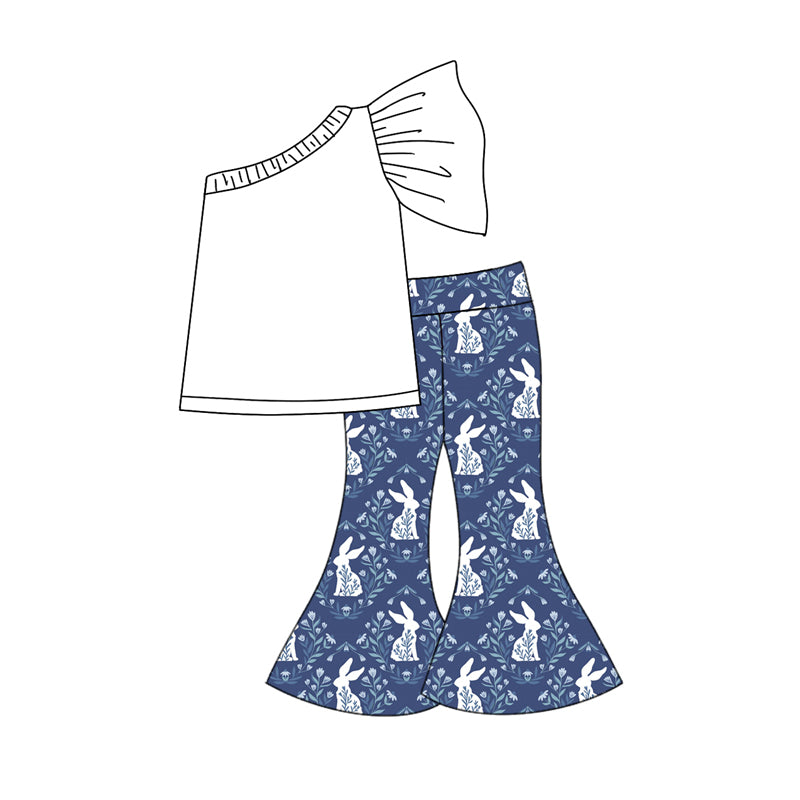 10.25 custom each style moq 5eta 4-6week Sibling Sister easter rabbit blue baby girls sets and dress match family design