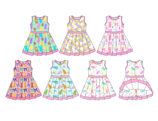25.10.3 custom each style moq 8 eta 6-8week Sibling Sisters bunny baby girl sleeveles dress 6 match family design