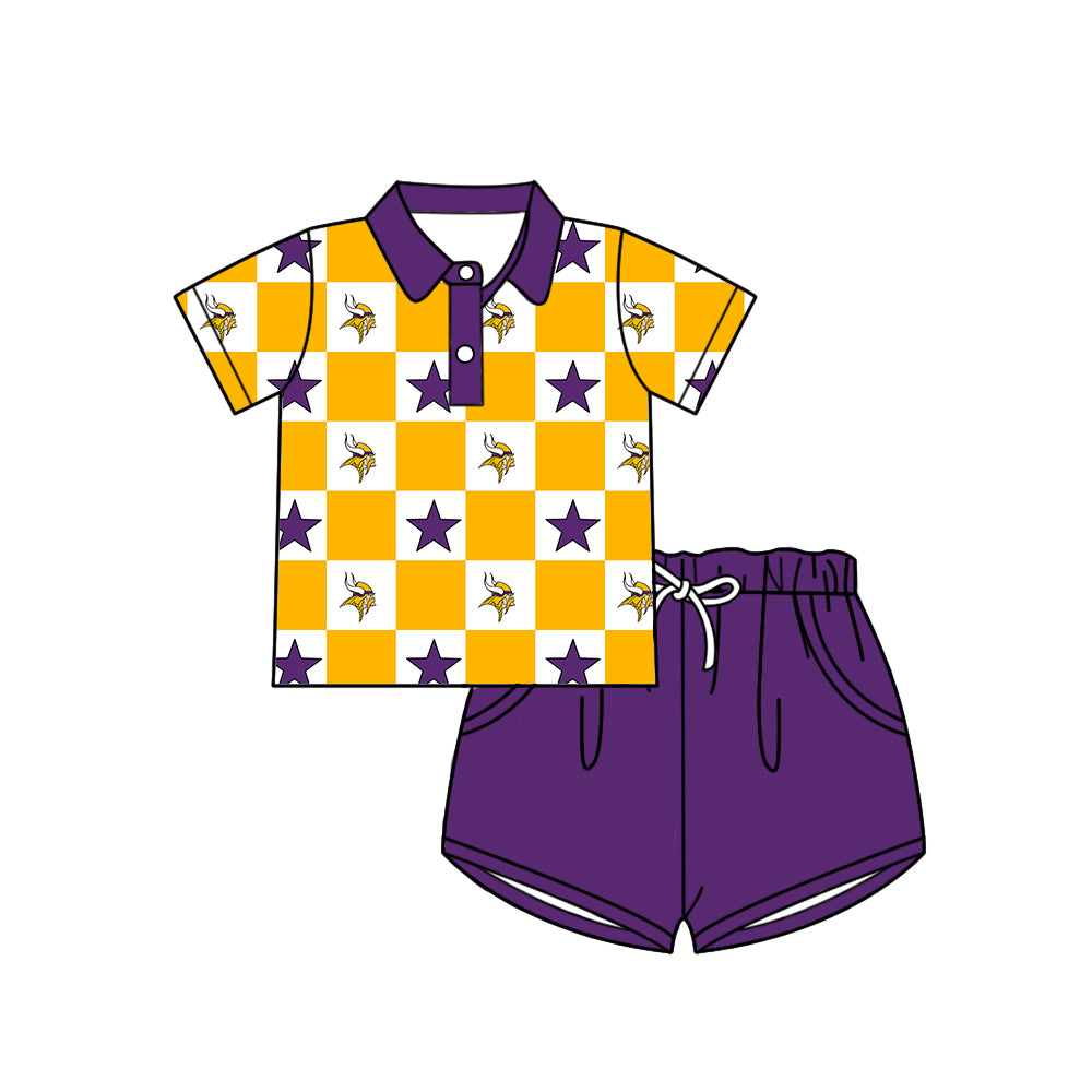 Custom moq 5 mix size milk silk summer teams Yellow Checked Baby Girl Purple Sleeveless Top Skirt Short Set Dress And Shorts Yoga Outfit Boy's Top Shorts Set Romper