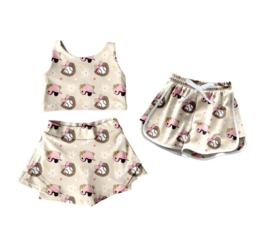 4.18 custom each style moq 5eta 4-6week Sibling Sister baseball bow floral baby girls clothes Short sleeve yoga dress and shorts match family design