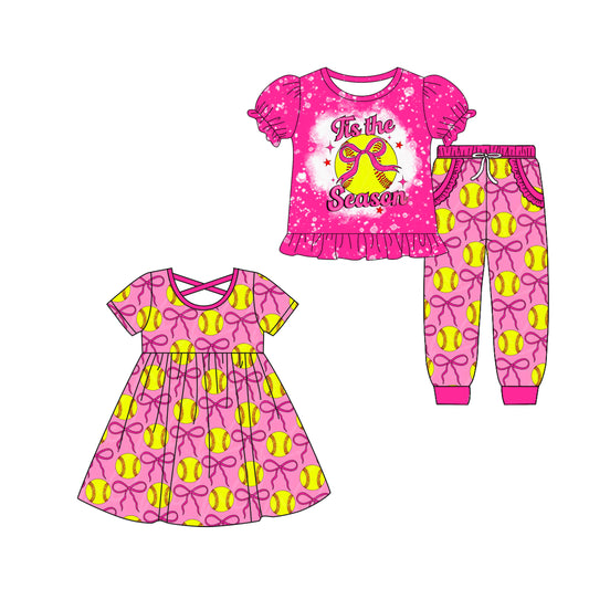 25.9.25 custom each style moq 8 eta 6-8week Sibling Sisters baseball bow baby girl short sleeve pants sets and dress match family design