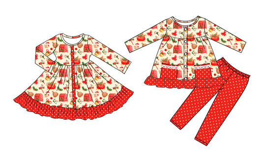 25.8.30 custom each style moq 5eta 4-6week Sibling Sisters Christmas bow red baby girl long sleeve pants sets and dress match family design