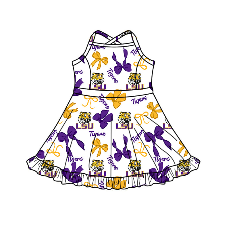 Custom moq 5 mix size milk silk summer teams Purple Yellow Bow Baby Girls Vest Top Skirt Shorts Sets Sleeveless Yoga Knee Length Dresses Yoga Shorts