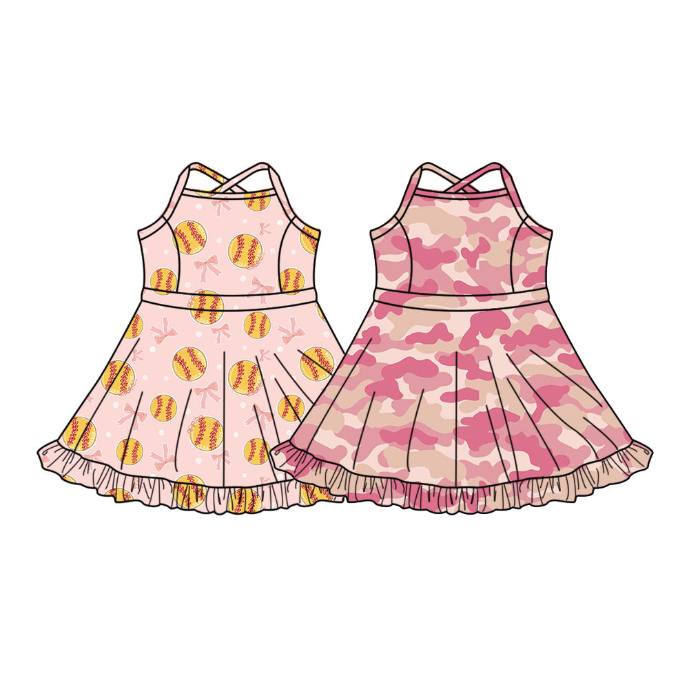 3.13 Custom moq 5 mix size Sibling Baby Girls Strap Yoga Active Short Knee-Length Dresses for Kids' Sportswear