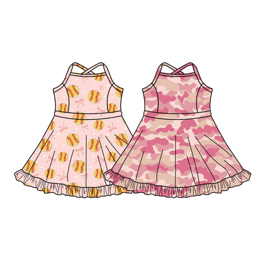 3.13 Custom moq 5 mix size Sibling Baby Girls Strap Yoga Active Short Knee-Length Dresses for Kids' Sportswear