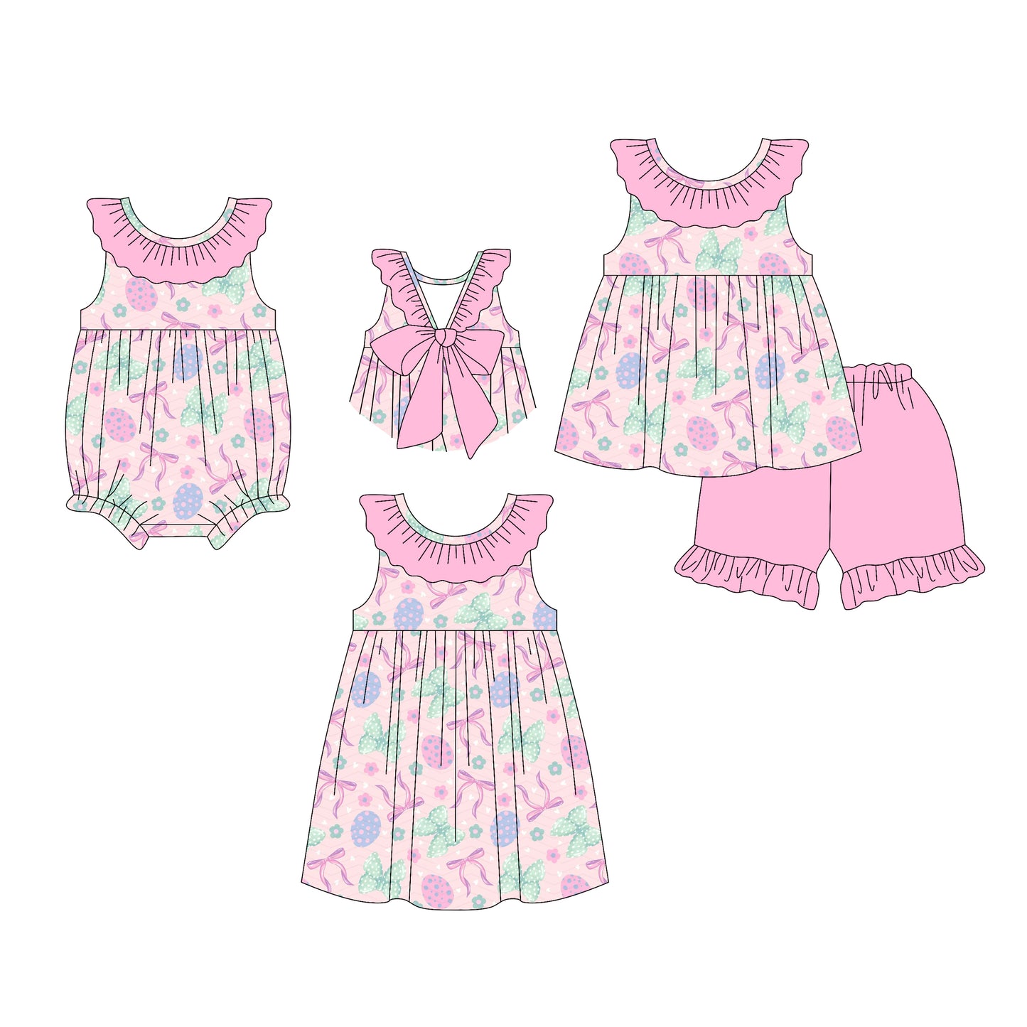 26.1.13 custom each style moq 5 eta 6-8week Sibling Sister strawberry bow baby short sleeve shorts sets and romper and dress match design