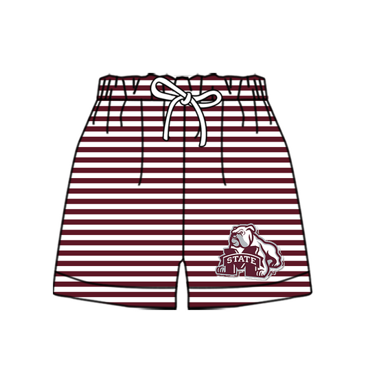 Custom moq 5 mix size milk silk summer teams Baby Red Striped Drawstring Shorts for Children Elastic Waist Kids Summer Shorts