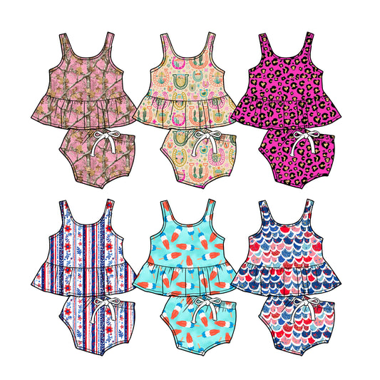3.6 Custom moq 5 mix size Sibling Baby Girls Tunic Bummie Sets 4th of July Kids Summer Outfit