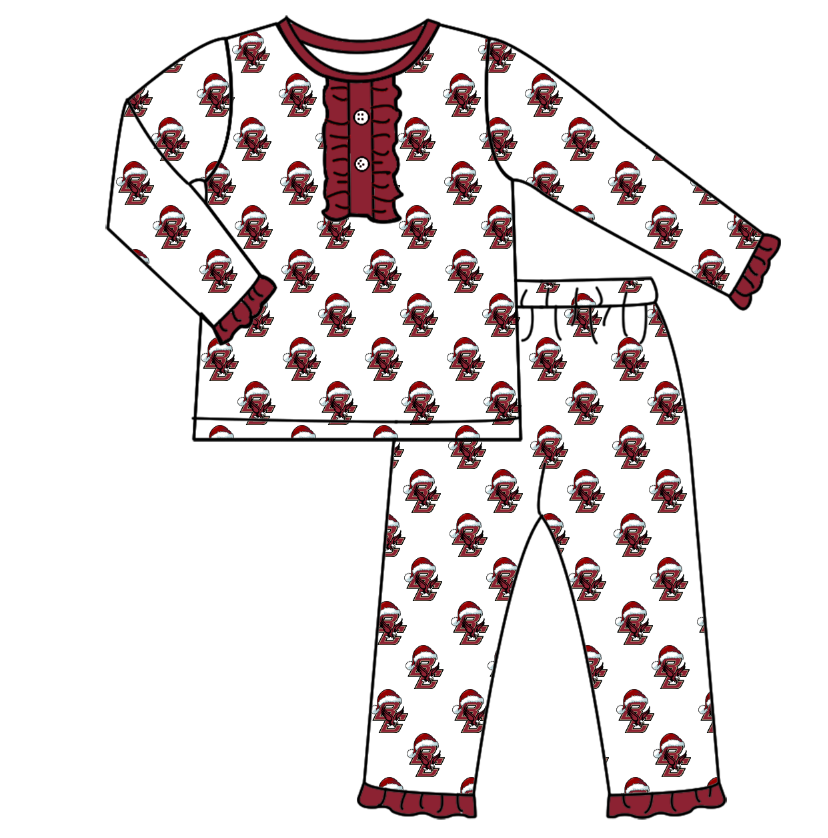 custom moq 5 tat about 4-6 weeks  Red and white long-sleeved team pajama girls sets
