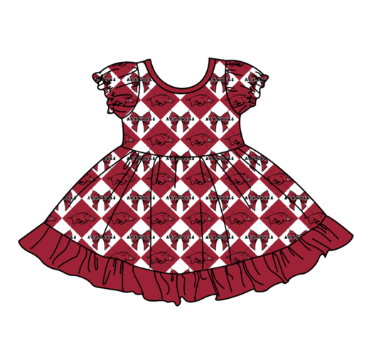 Custom moq 5 mix size Baby Girl's Dark Red Plaid Short-Sleeved Team Dress Cute And Stylish Outfit for Little Ones