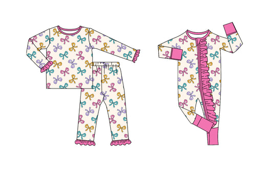25.7.30 custom each style moq 5eta 4-6week Sibling Sister bow baby girl long sleeve pants sets and rompers match family design
