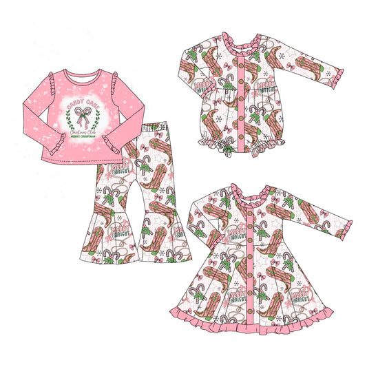 25.6.12 custom each style moq 5eta 4-6week Sibling Sisters Christmas bow pink baby girl long sleeve pants sets and dress and rompers match family design