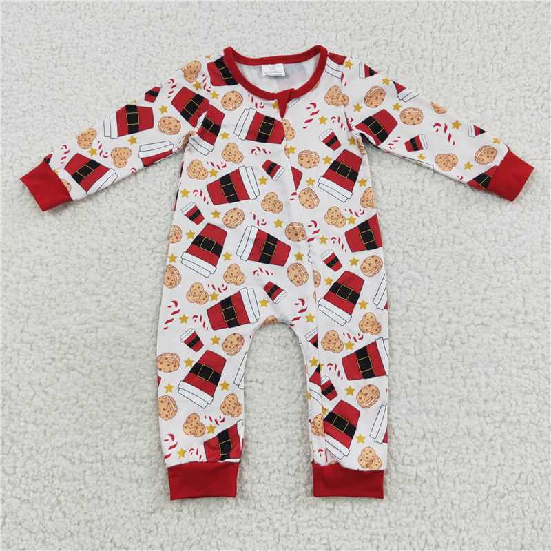 Baby Girls boys Christmas style coffee cookies print red Family siblings set