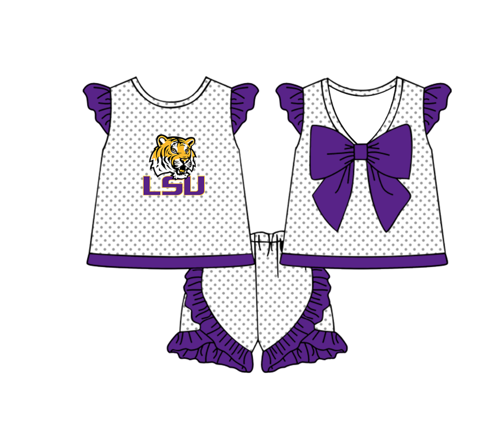 Custom moq 5 mix size milk silk summer teams Boy's Purple Short Sleeved Top Plaid Shorts Set Girl's Short-Sleeved Set with Matching Swimsuits Adult Shorts