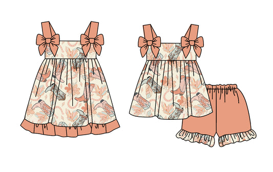 2.24 custom each style moq 5eta 4-6week Sibling Sister boot floral baby girl short sleeve shorts sets and dresses match design