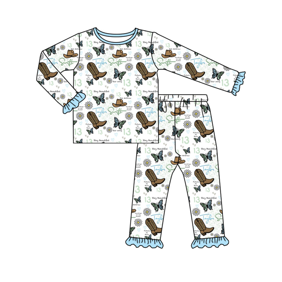 7.13 custom each style moq 5eta 4-6week Sibling Sister boots butterfly baby girls sets and dress and rompers match family design