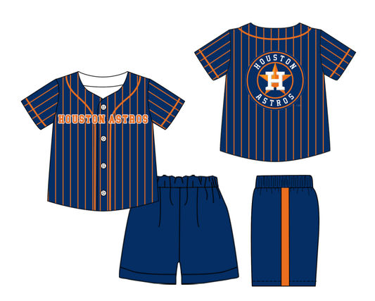 Custom moq 3 or 5 mix size milk silk summer teams baby boy clothes dark blue short sleeve shorts sets-26.1.20