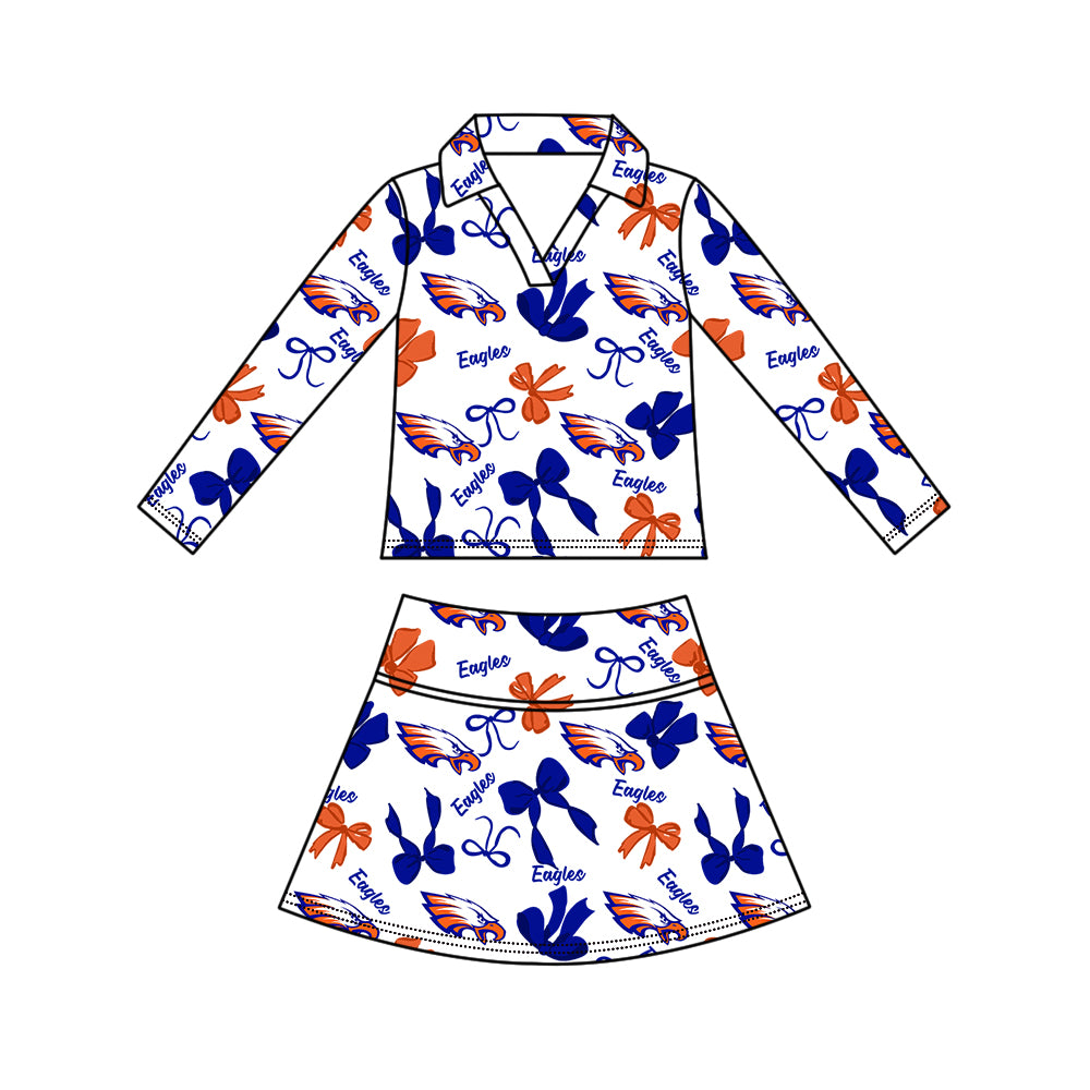 Custom moq 5 mix size milk silk summer teams Girls Polka Dot Top Shorts Set Top Skirt Short Set Zipper Pullover Jogger Pants Set Blue Pullover Tops