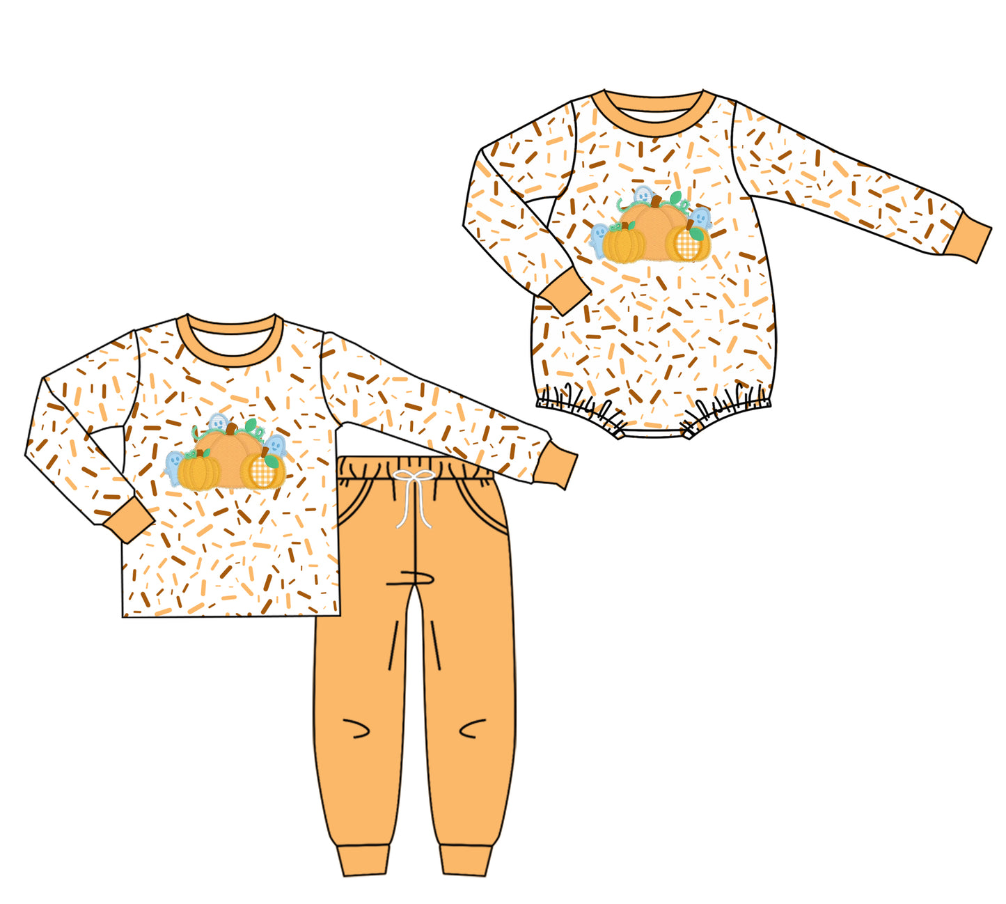 25.7.25 custom each style moq 5eta 4-6week Sibling Sister pumpkin baby boy long sleeve pants sets and rompers match family design