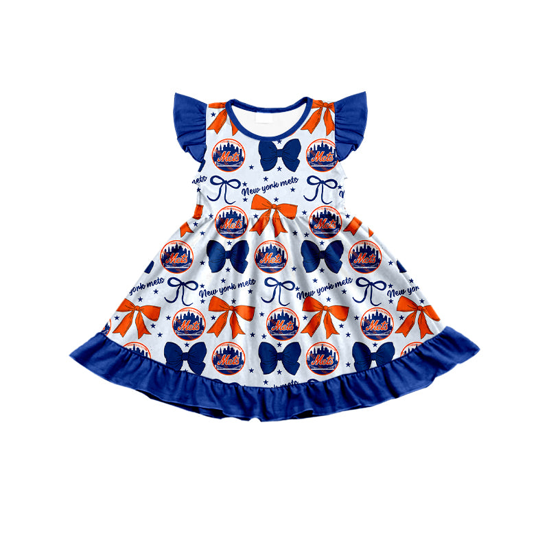 Custom moq 5 mix size milk silk summer teams baby girls clothes team bow blue long sleeve hooded pants sets and dress 1 and dress 2 and romper-25.6.16